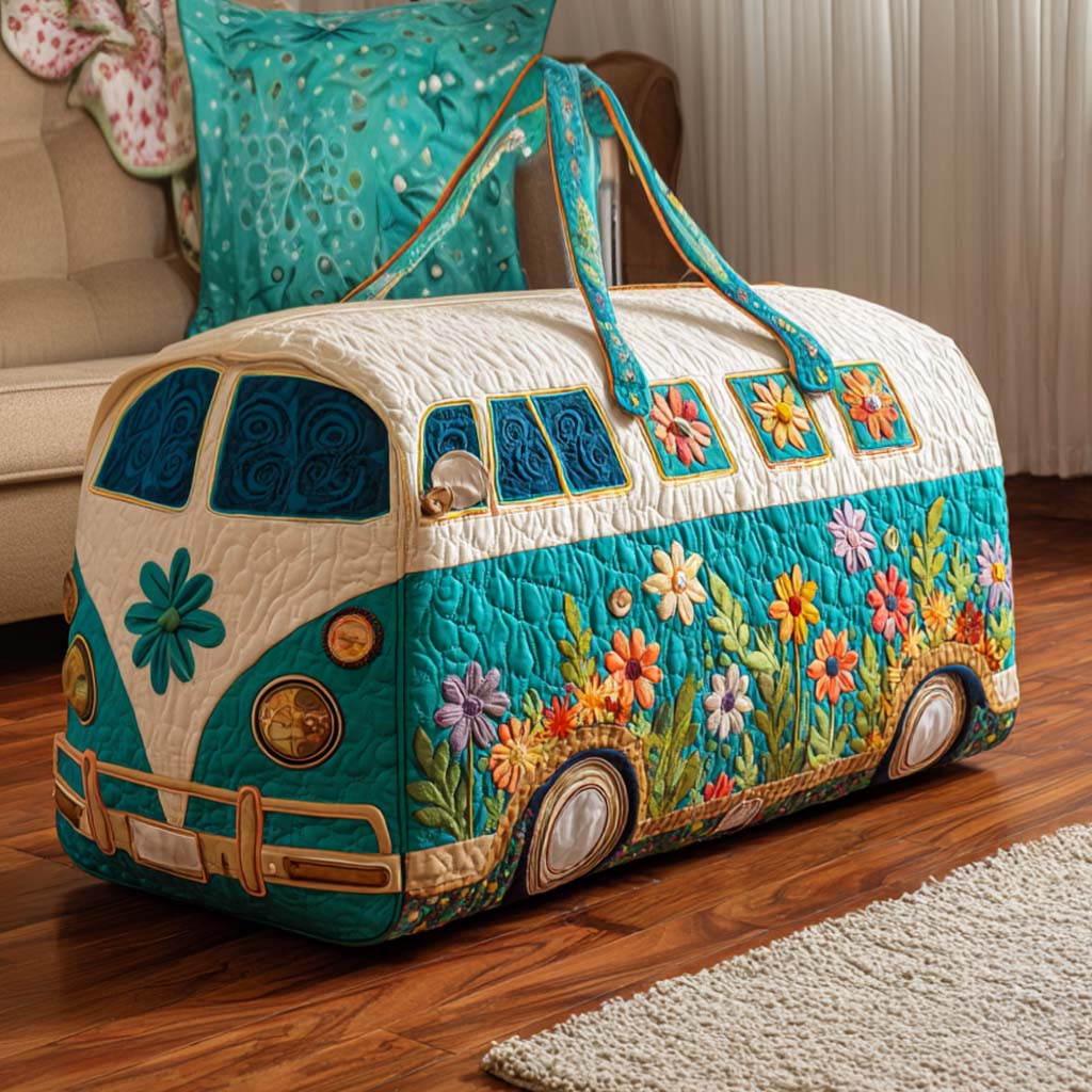 Blomstrande Buss – Quiltad Resväska