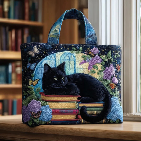 Bolsa artesanal Chat Noir sobre livros