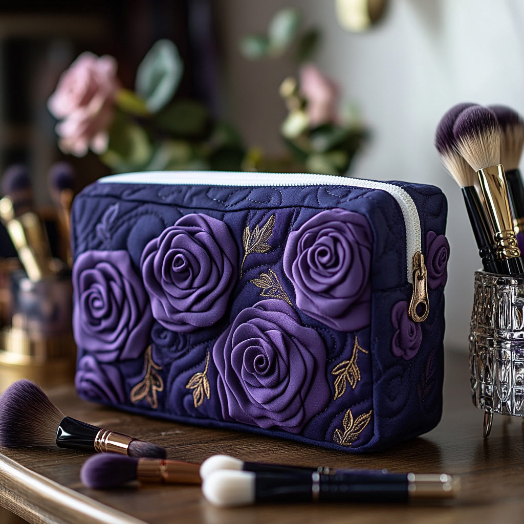 Quilted Cosmetic Bag with Amethyst Flower NCU0DV7738