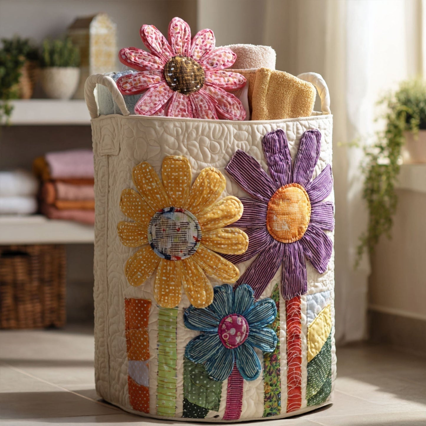Gesteppter Wäschekorb – Steppwäschesammler mit Vintage-Blumen NCU0PTT832
