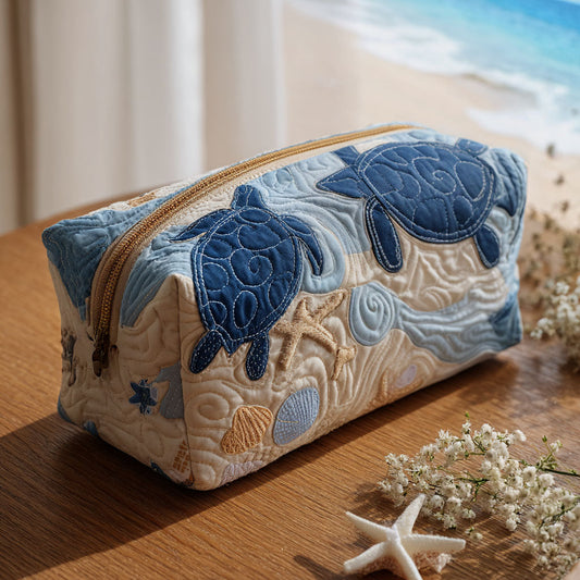 Quilted Cosmetic Bag with Blue Shells NCU0PT9265