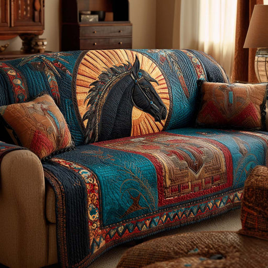 Quilted Sofa Cover – Featuring Blue Horse Design NCU0XD1824