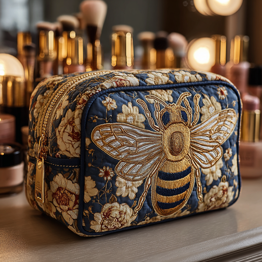 Quilted Cosmetic Bag with Bees and Flowers - NCU0DK10418