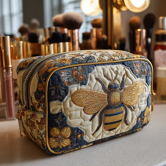 Quilted Cosmetic Bag with Decorative Bee NCU0DK10419