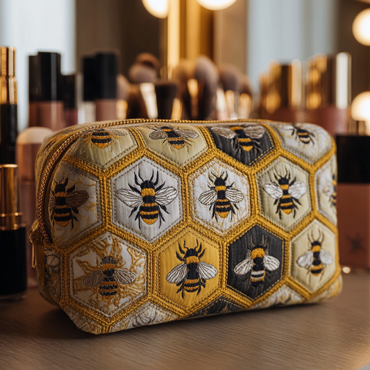 Quilted Cosmetic Bag with Garden Bees NCU0DK10417