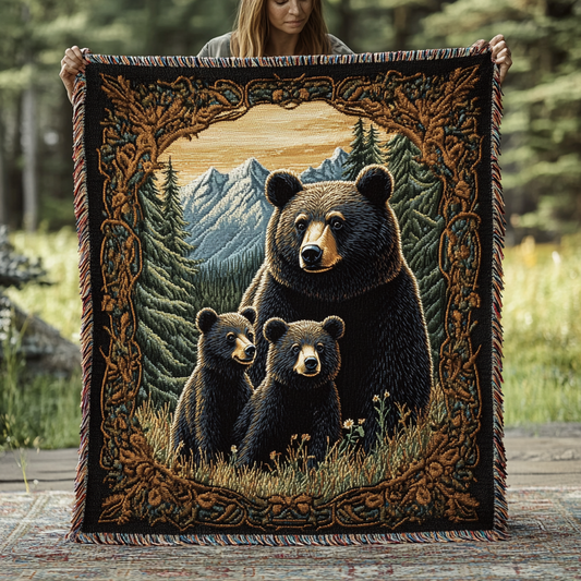 Woven Throw Blanket – Black Bear Family Design NCU0DV3912