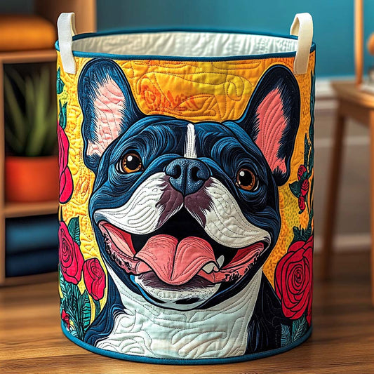 Gesteppter Wäschekorb – mit Französischem Bulldog und Blumen NCU0NXD546
