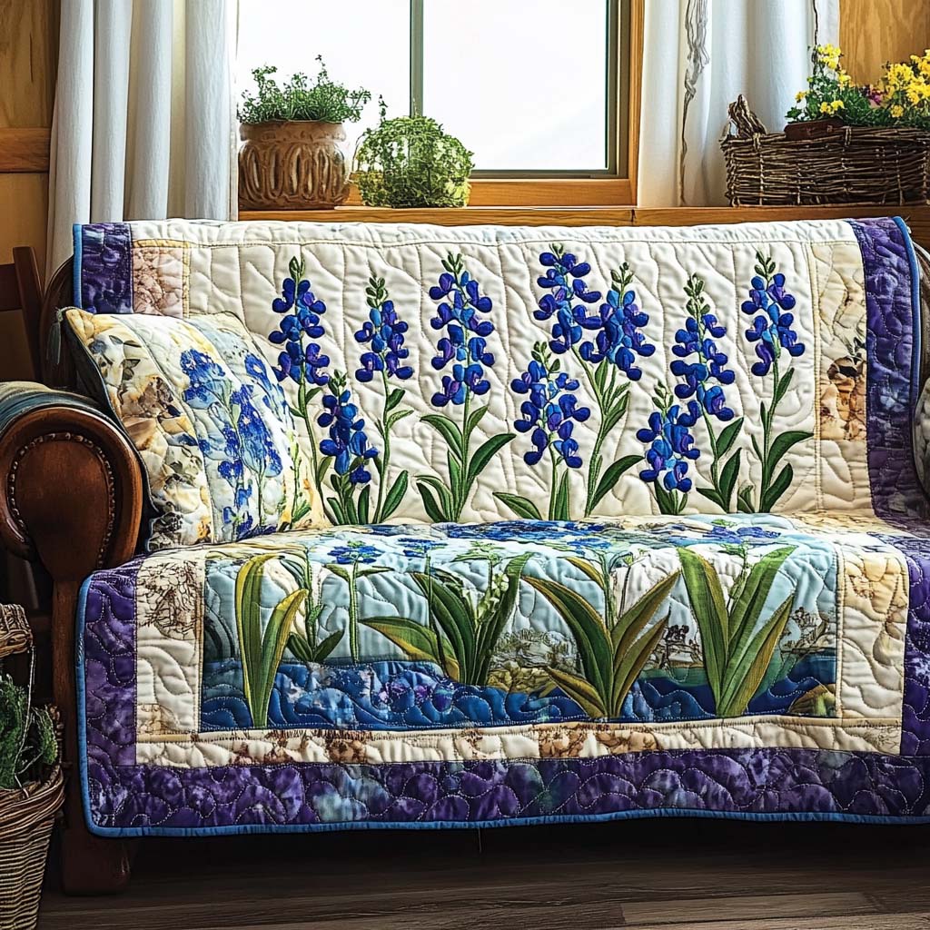 Quilted Sofa Cover – Featuring Blue Field Flowers NCU0NT10796
