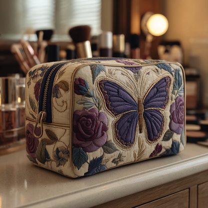 Quilted Cosmetic Bag with Butterflies and Flowers - NCU0DK10505