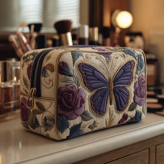 Quilted Cosmetic Bag with Butterflies and Flowers - NCU0DK10505