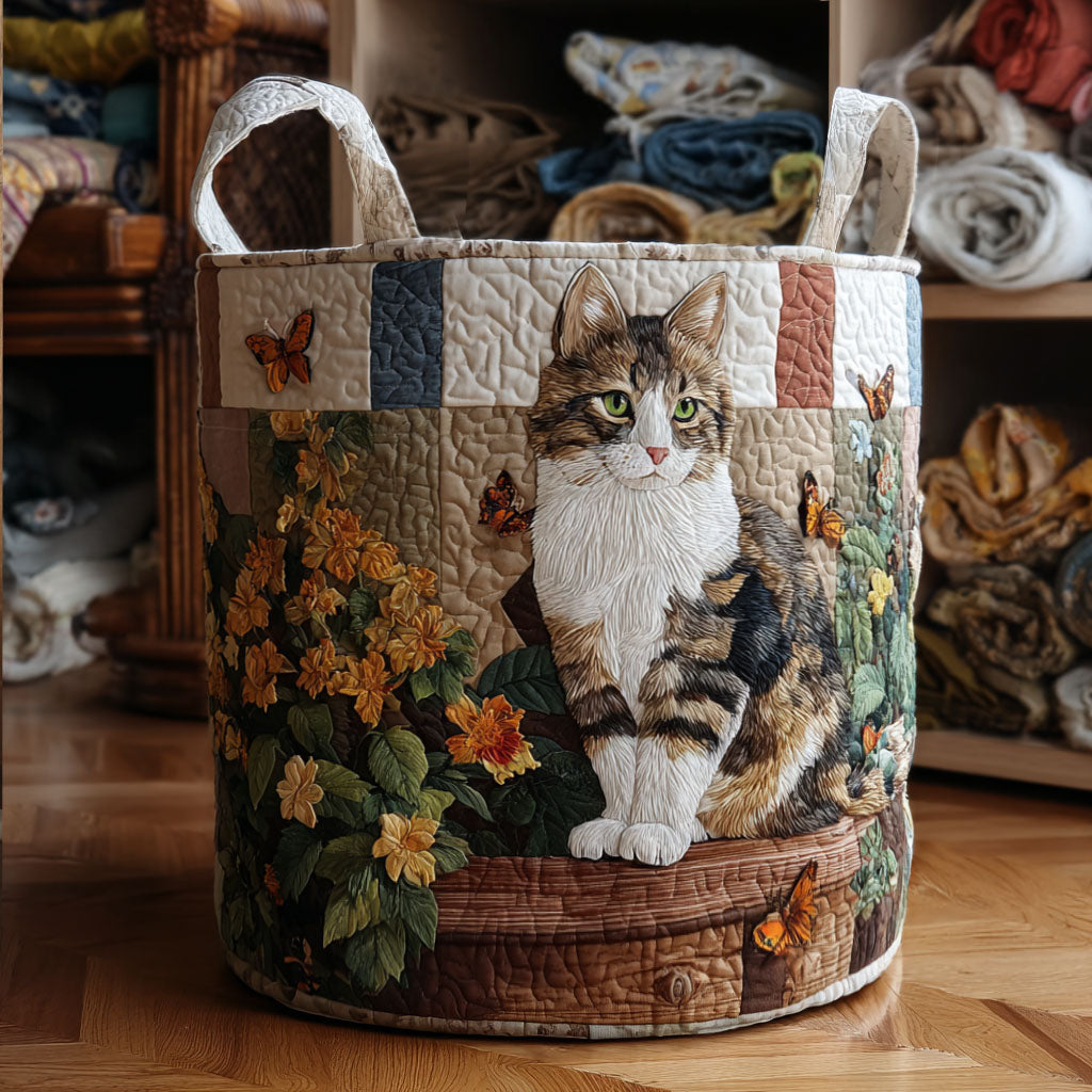Gesteppter Wäschekorb – mit Katzen und Blumen NCU0PTT1933