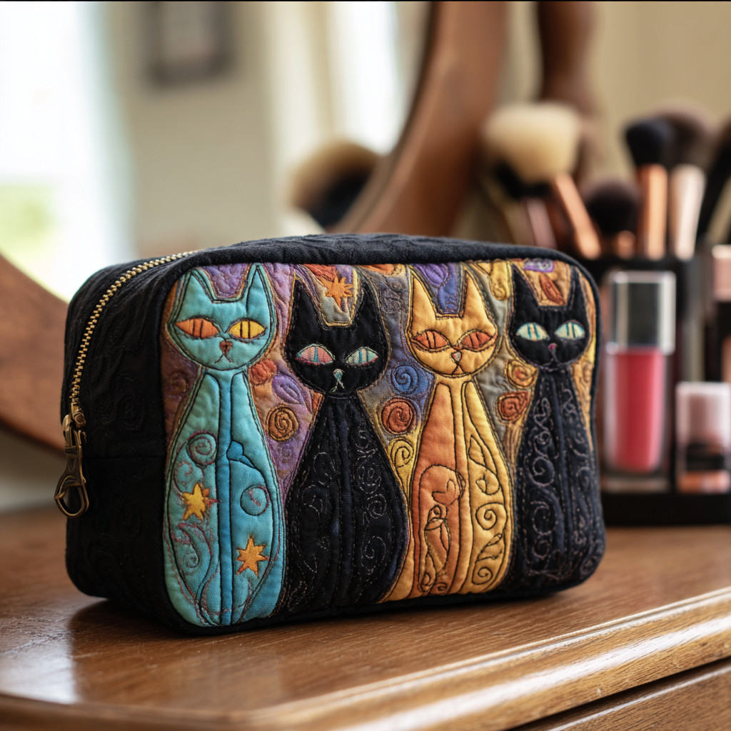 Quilted Cosmetic Bag with Dreamy Cat Design NCU0DK10141