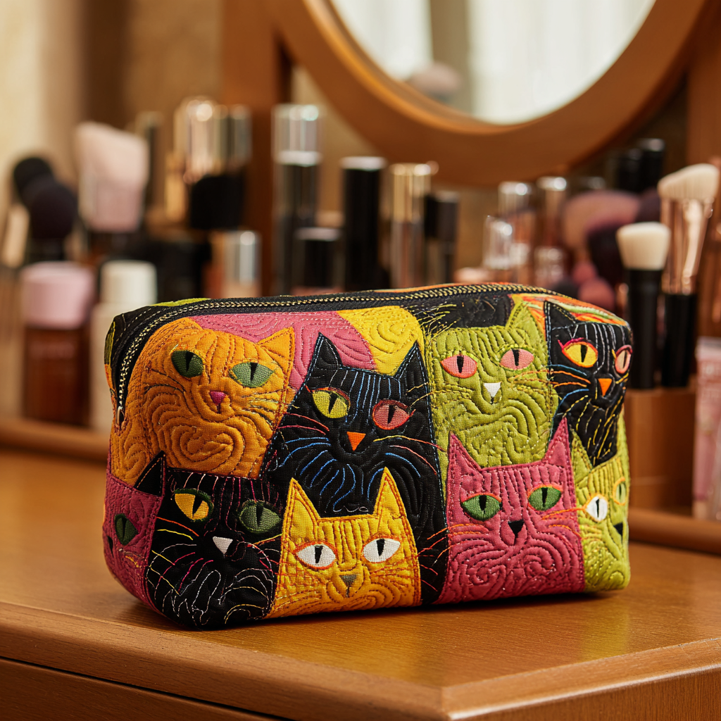 Quilted Cosmetic Bag with Cat in Garden NCU0DK10143