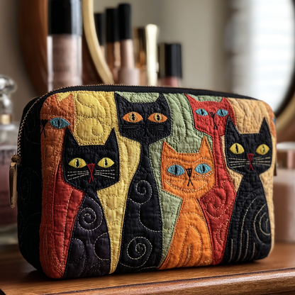 Quilted Cosmetic Bag with Decorative Cat - NCU0DK10146
