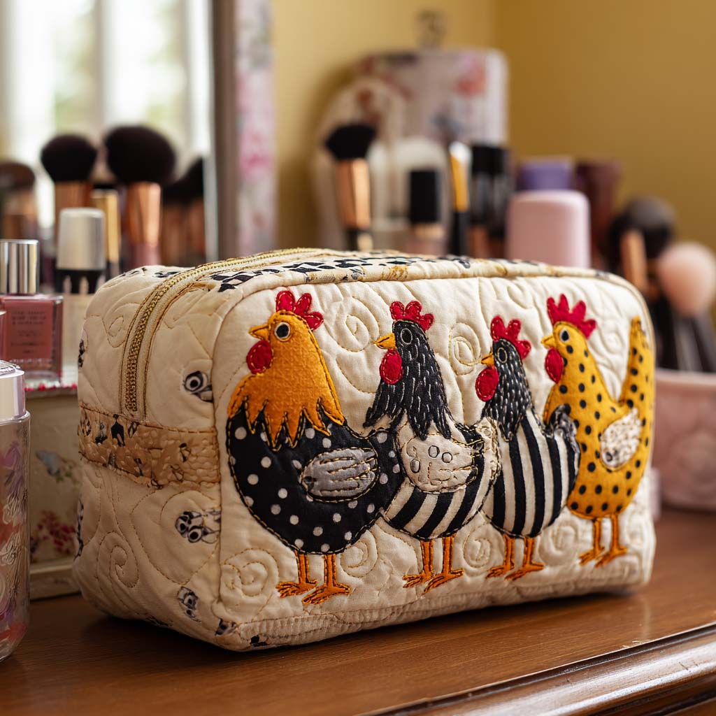 Quilted Cosmetic Bag with Adorable Hen NCU0NT10535