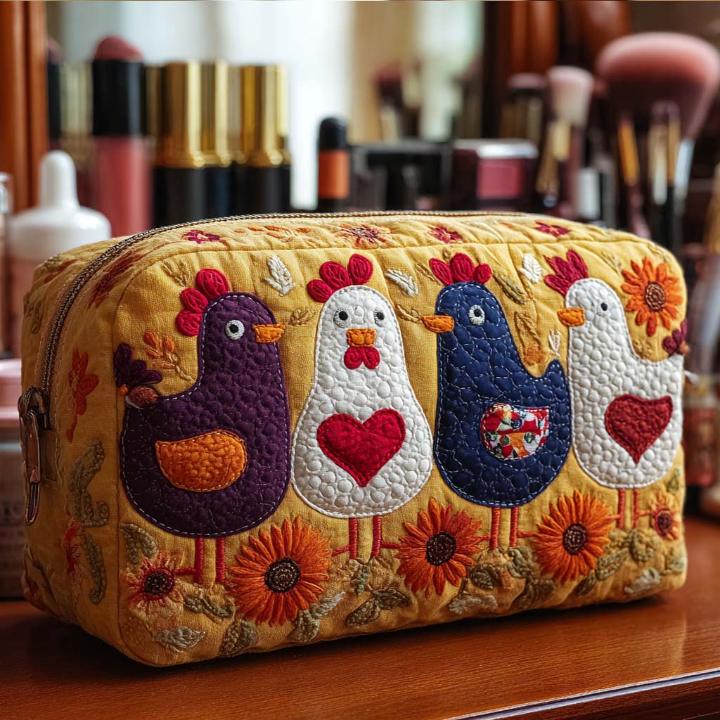 Quilted Cosmetic Bag with Chicken Feathers NCU0NT10539