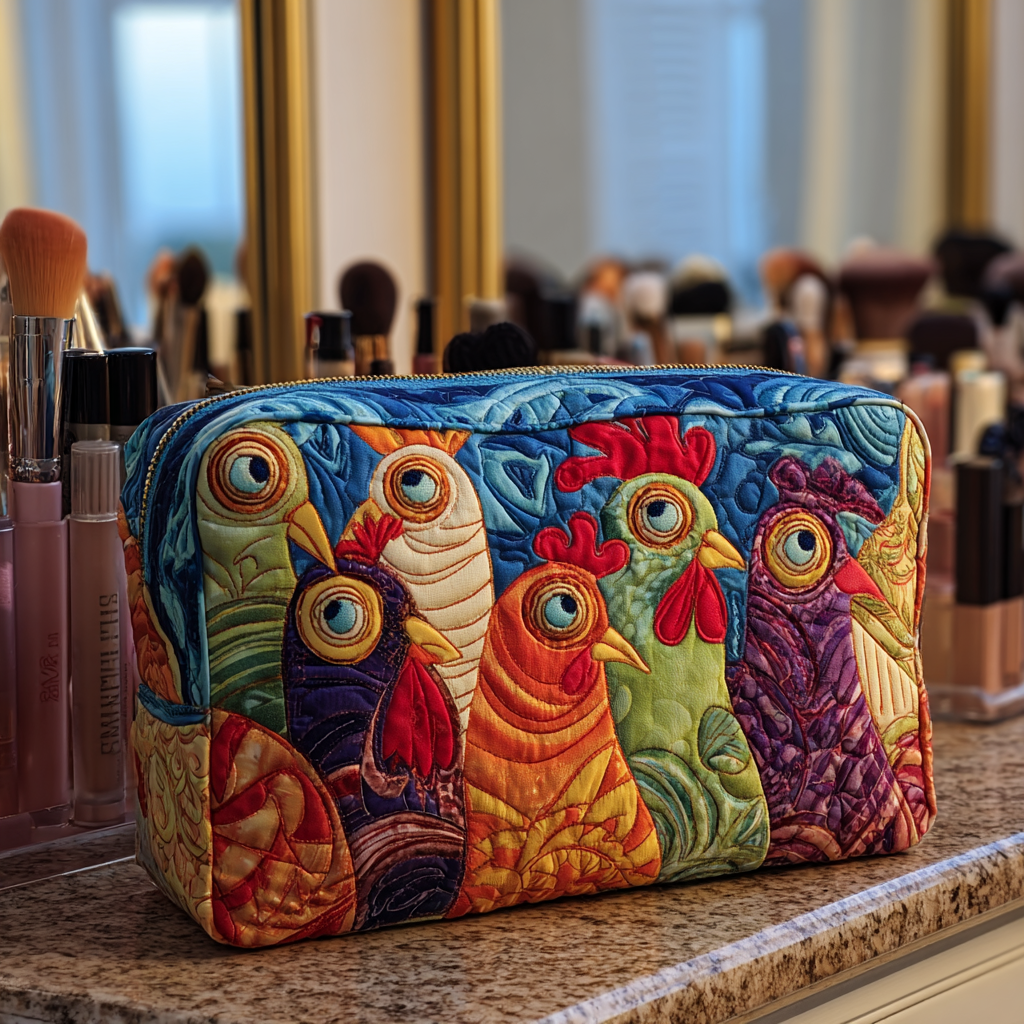 Quilted Cosmetic Bag with Chickens in the Garden NCU0DK10287