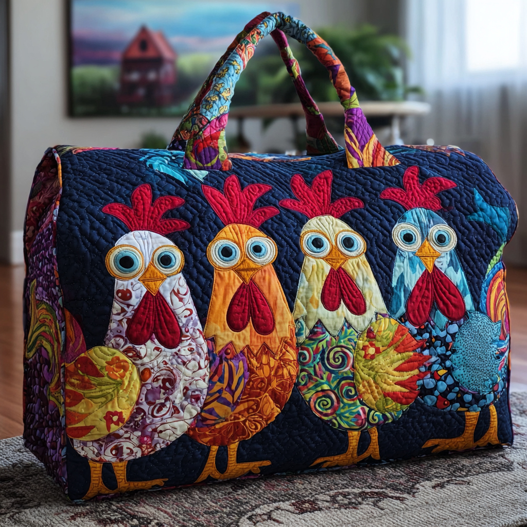 Quilted Luggage – Colorful Chickens