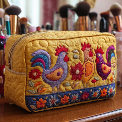 Quilted Cosmetic Bag with Chickens in the Garden NCU0NT10541