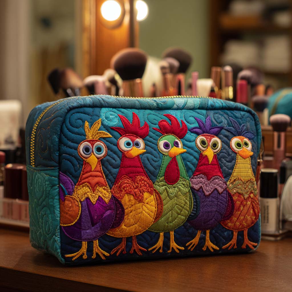 Quilted Cosmetic Bag with Chickens and Hearts - NCU0NT10544