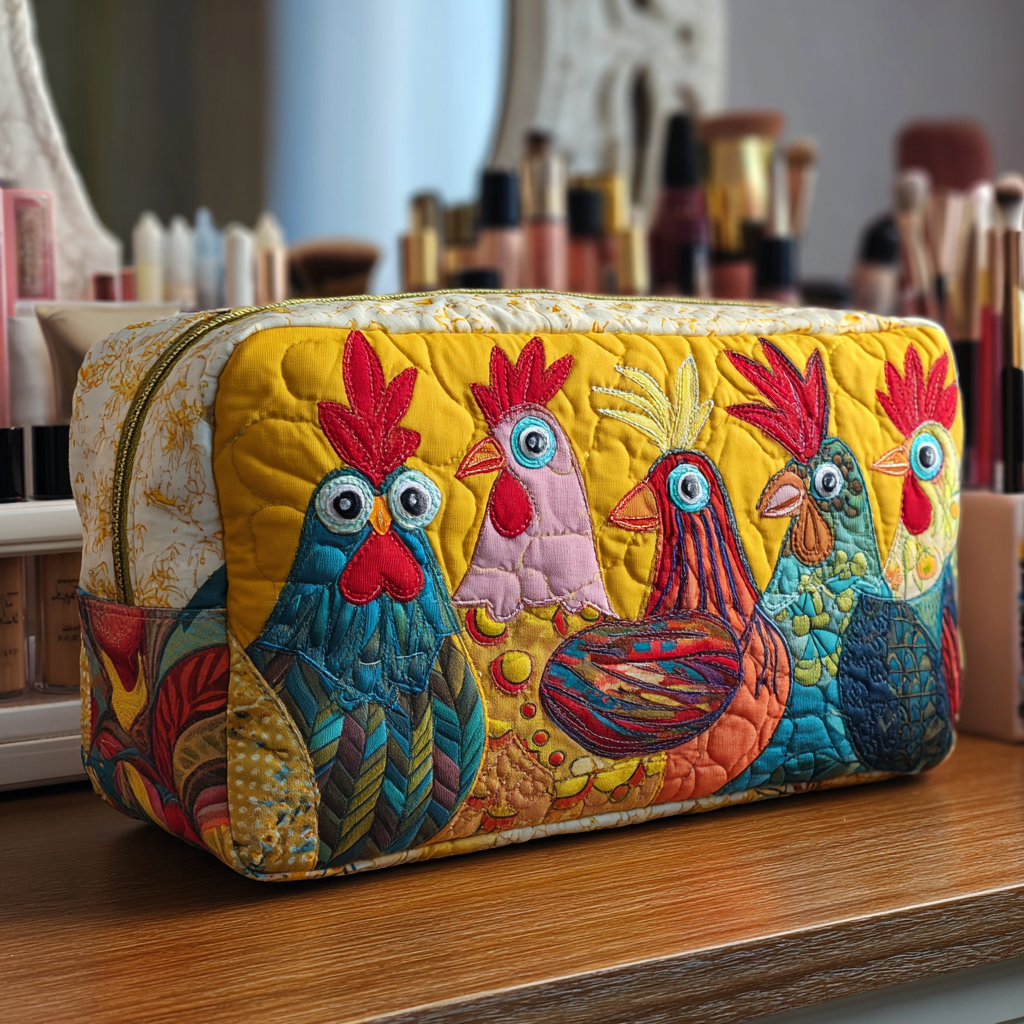 Quilted Cosmetic Bag with Chickens in the Meadow NCU0DK10289