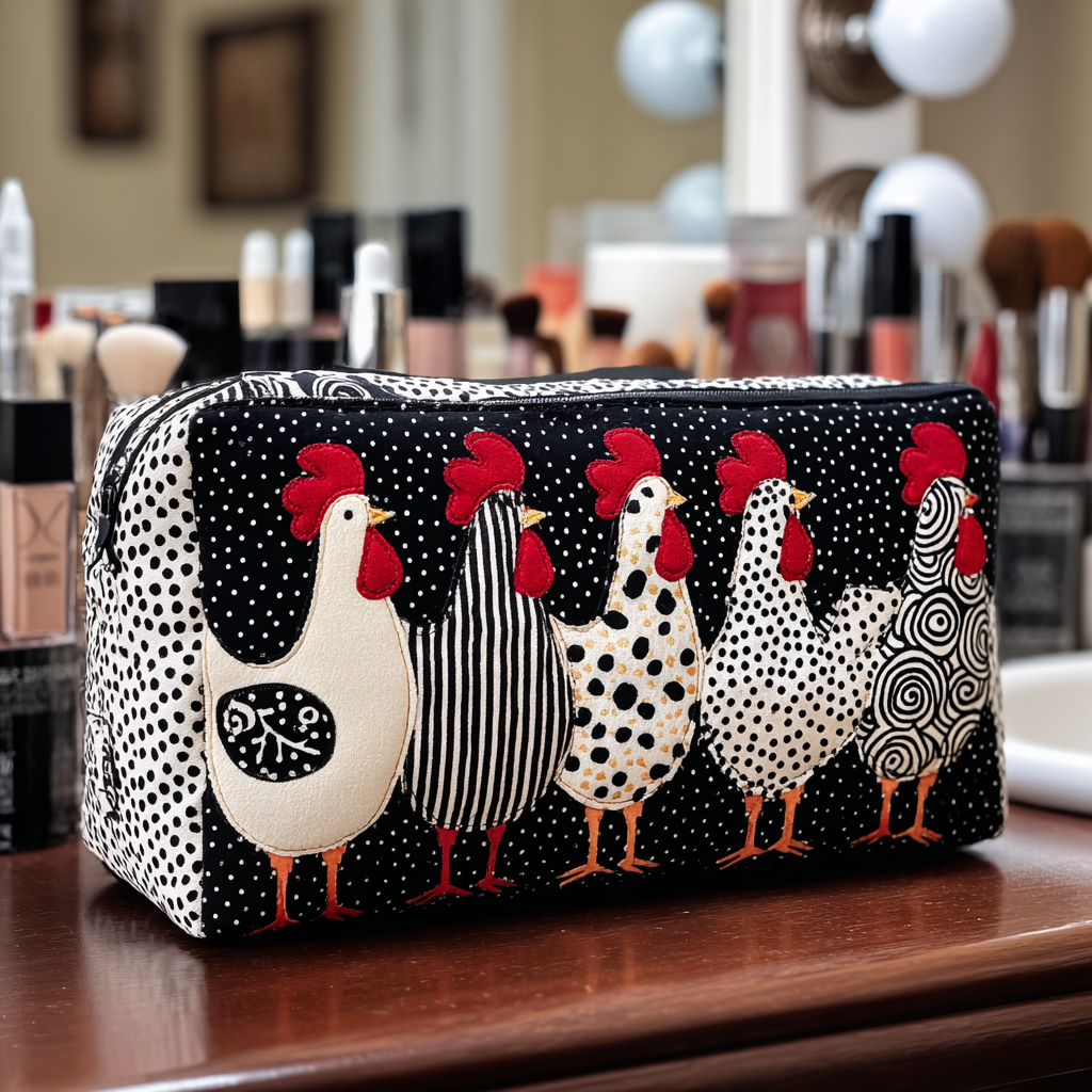 Quilted Cosmetic Bag with Hen in Nest NCU0DK10293