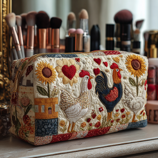 Quilted Cosmetic Bag with Chickens in the Valley NCU0DK10291