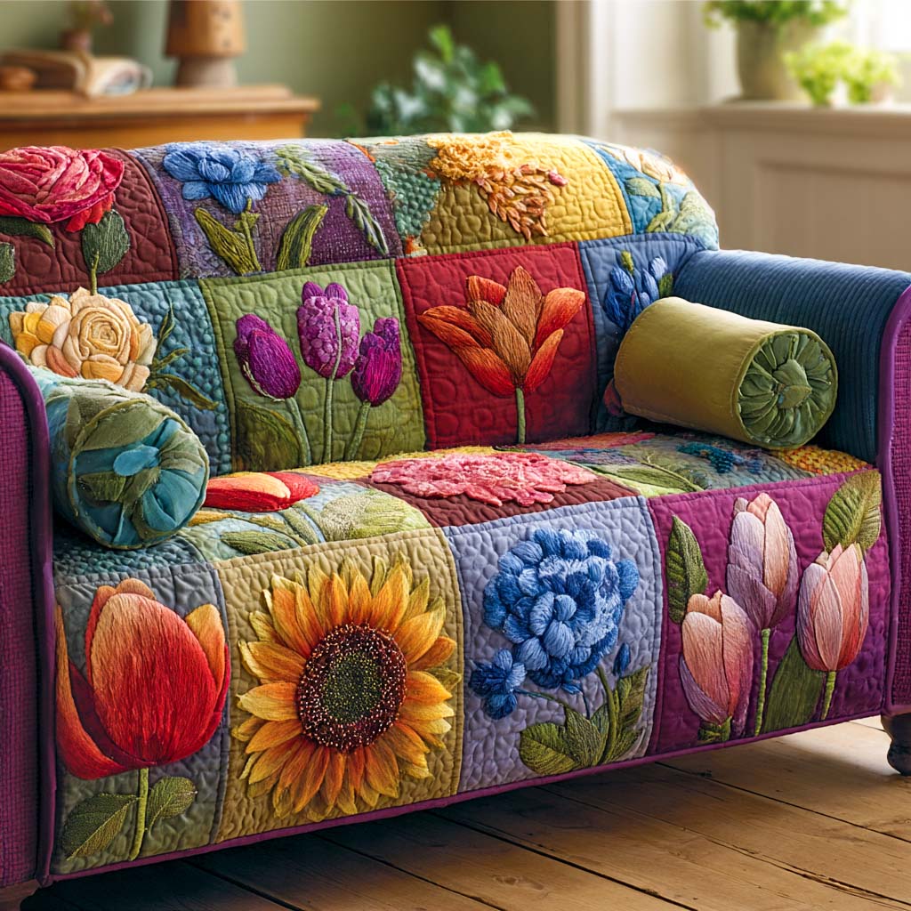Quilted Sofa Cover – Cottage Garden Design NCU0XD1259