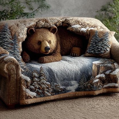Quilted Sofa Cover – Featuring Bear and Cabin Design NCU0PT9782