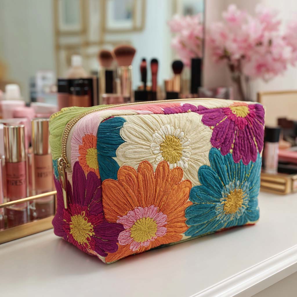 Quilted Cosmetic Bag with Radiant Daisies NCU0NT10168