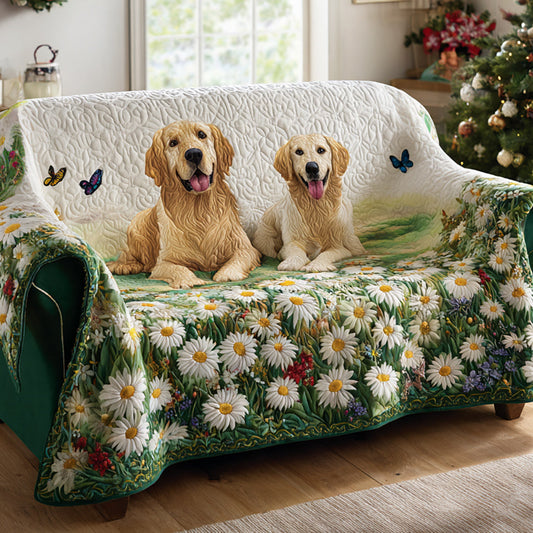 Quilted Sofa Cover – Featuring Golden Retrievers and Daisies NCU0HH983