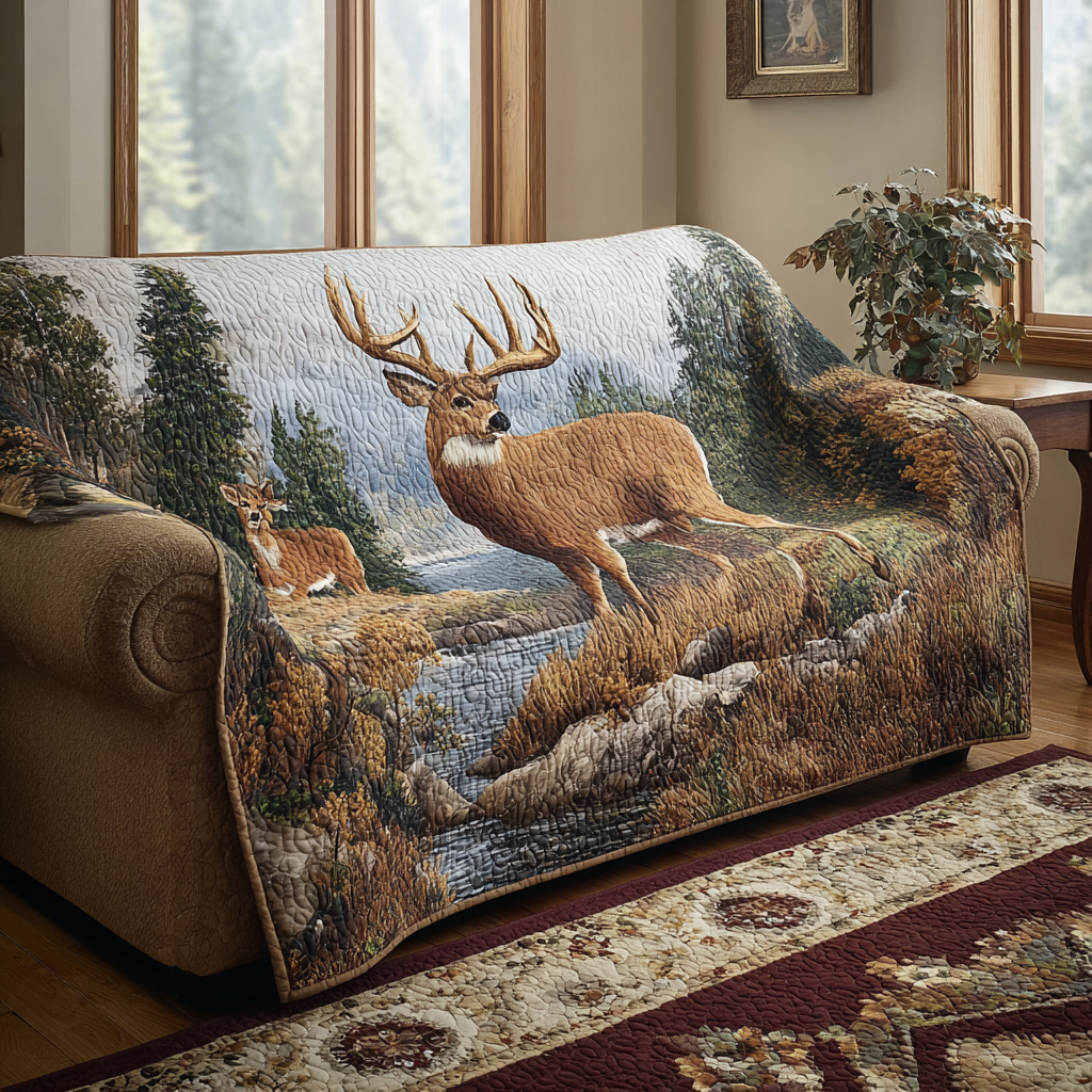 Quilted Sofa Cover – Featuring Deer Design NCU0VT336