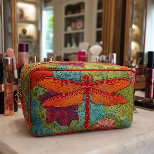 Quilted Cosmetic Bag with Dragonflies and Flowers - NCU0DK10228