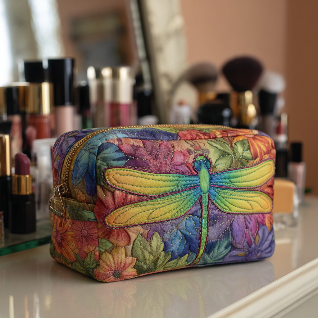 Quilted Cosmetic Bag with Dragonflies in the Meadow NCU0DK10234