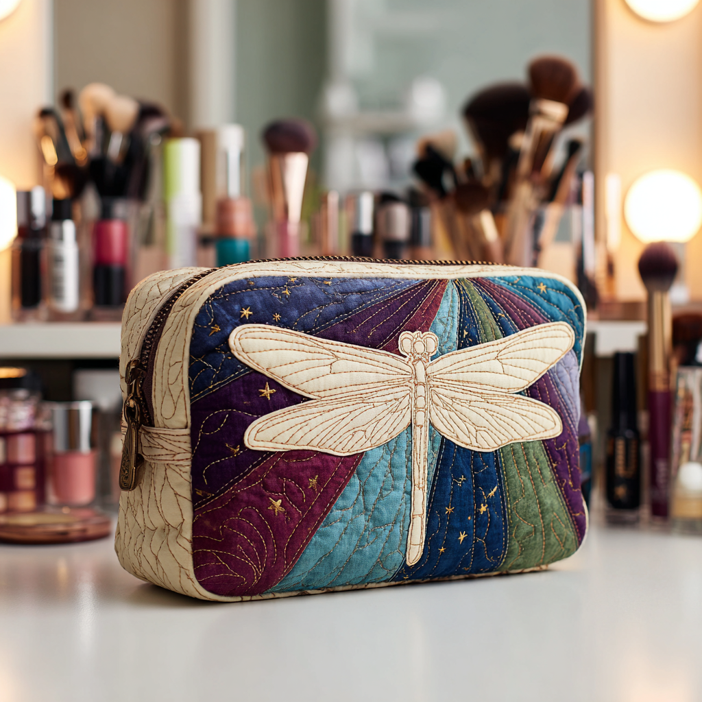 Quilted Cosmetic Bag with Dragonfly Garden Design NCU0DK10226