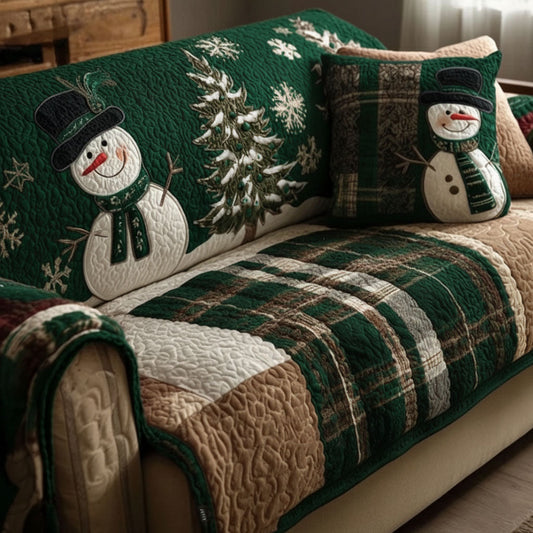 Quilted Sofa Cover – Padded Sofa Slipcover with Festive Nights and Evergreen Design NCU0PT10360