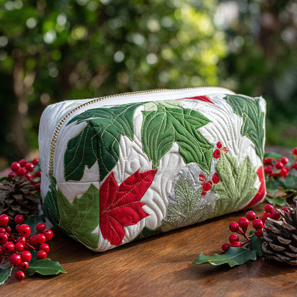Quilted Cosmetic Bag with Festive Evergreen Design NCU0PT9188