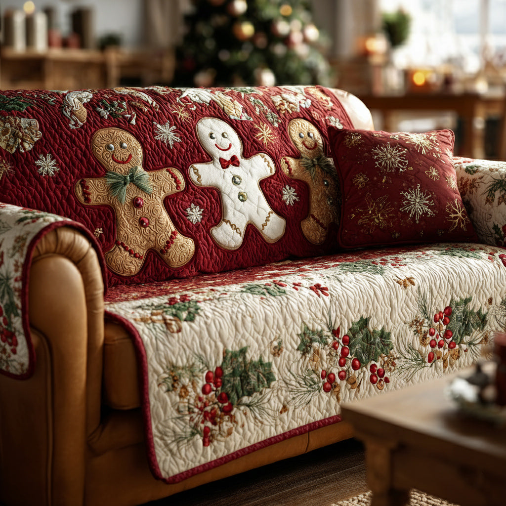 Quilted Sofa Cover – Cushioned Sofa Slipcover with Gingerbread Man NCU0HH1128