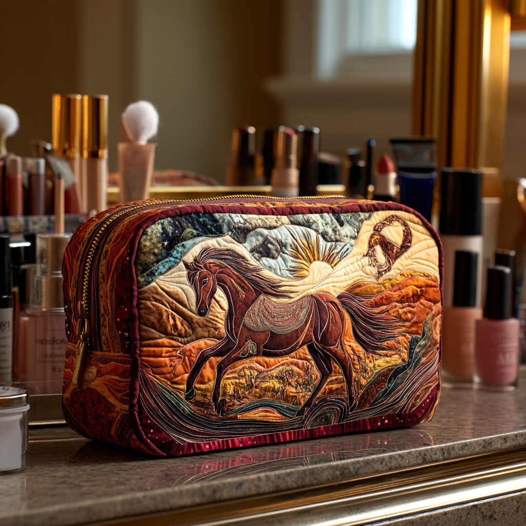 Quilted Cosmetic Bag with Fiery Horse Design NCU0DK9003