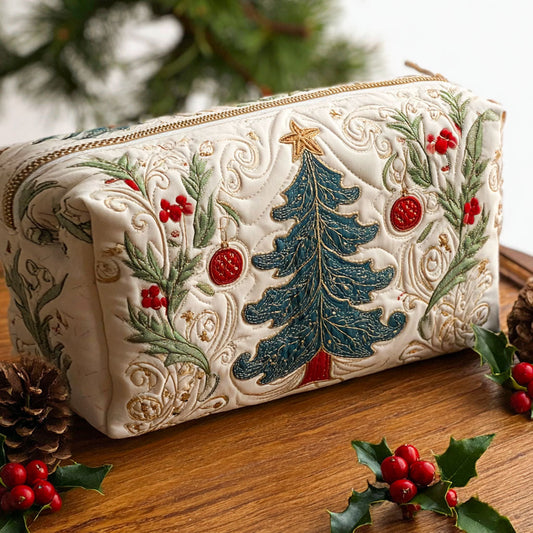 Quilted Cosmetic Bag with Christmas Forest Design NCU0PT9189