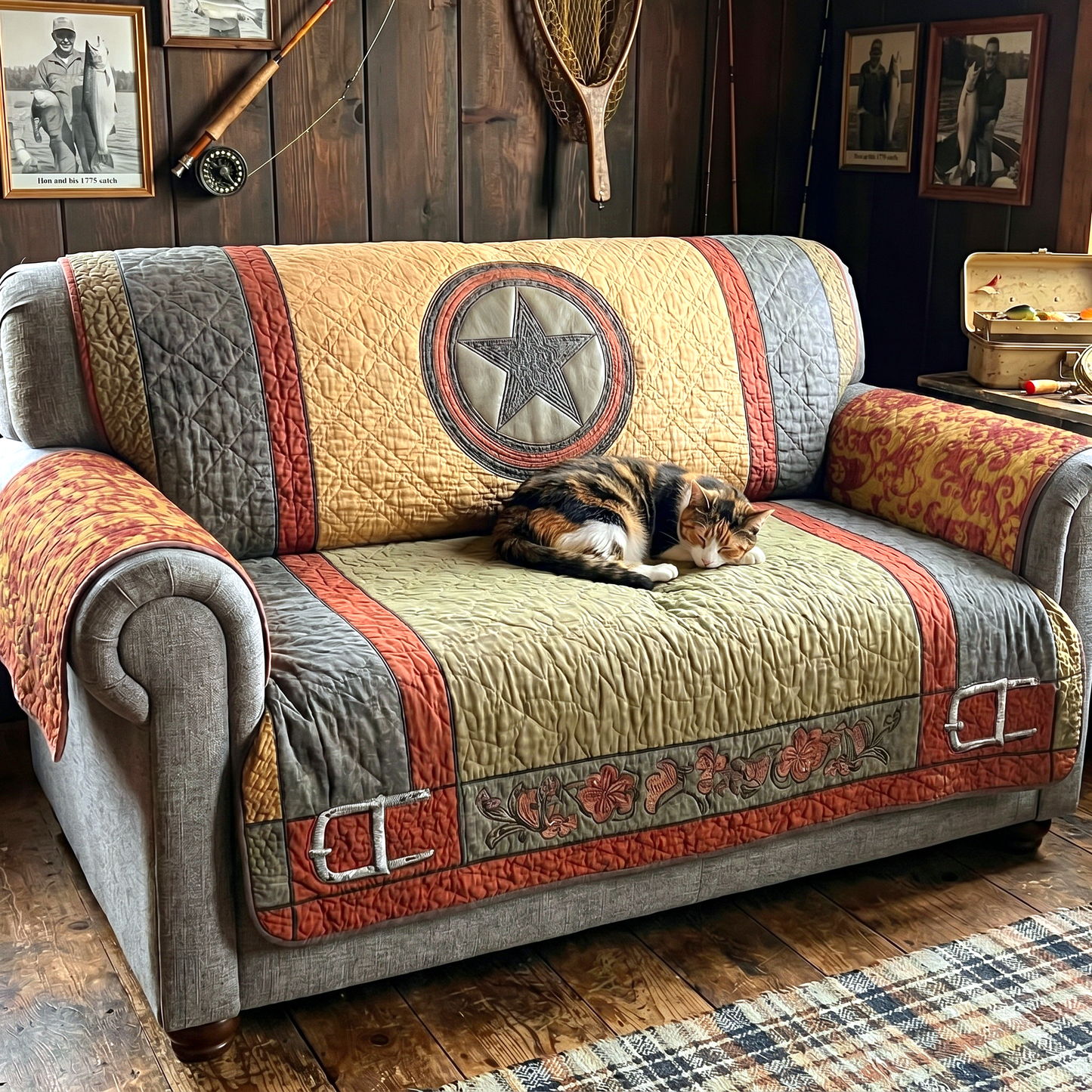 Quilted Sofa Cover – Featuring Texas Star Design NCU0XD2128