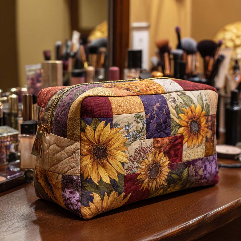 Quilted Cosmetic Bag with Golden Flower NCU0NT10170