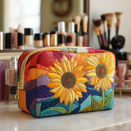 Quilted Cosmetic Bag with Golden Flower - NCU0NT10231