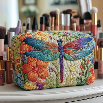 Quilted Cosmetic Bag with Golden Dragonfly NCU0DK10229
