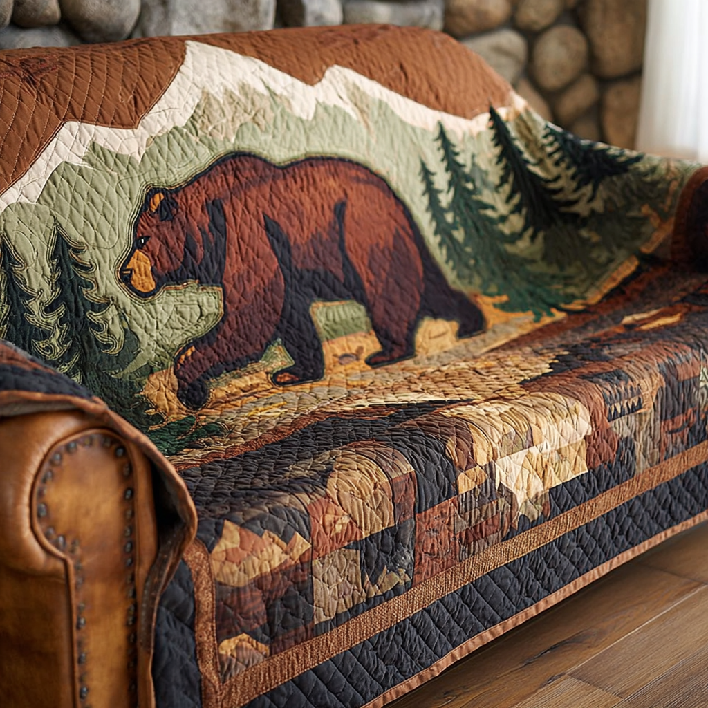 Quilted Sofa Cover – Padded Sofa Slipcover with Bear Design NCU0VT335