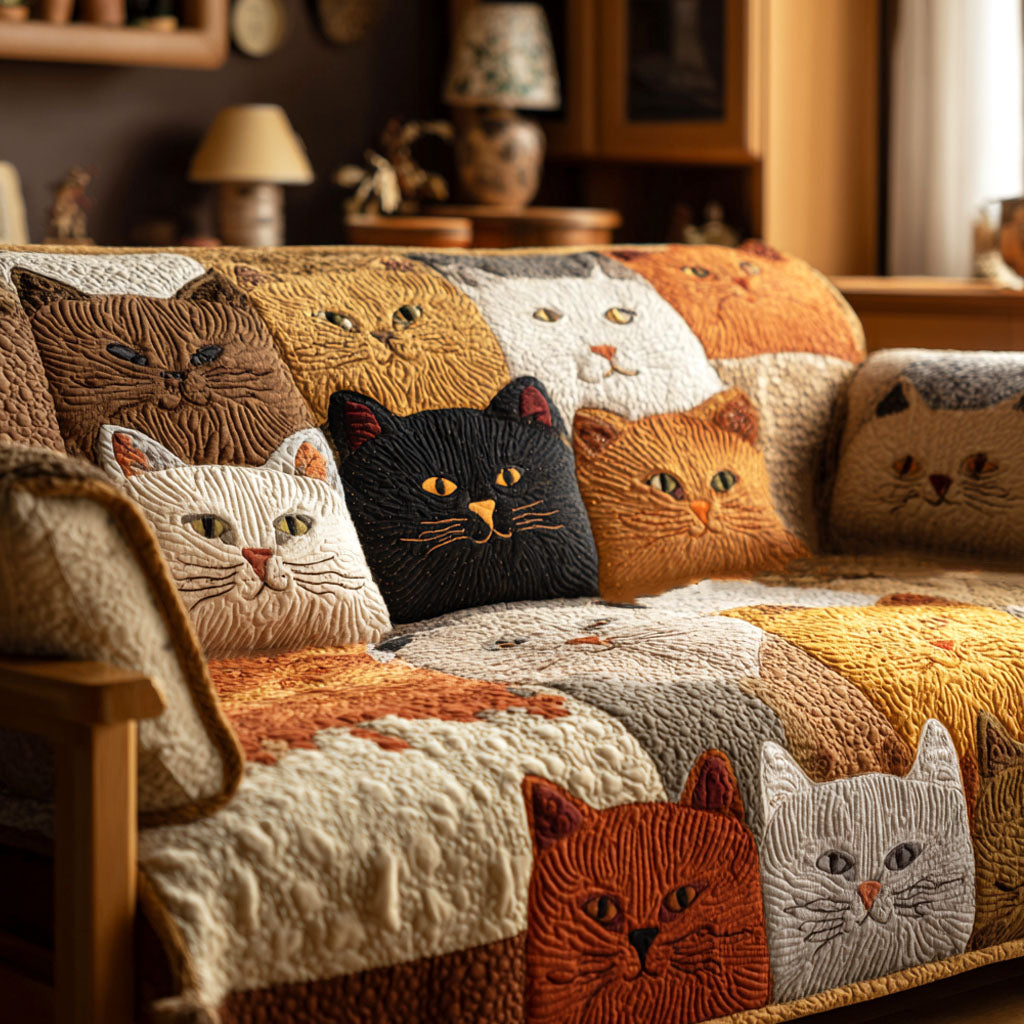 Quilted Sofa Cover – Featuring Golden Cat Design NCU0TV808