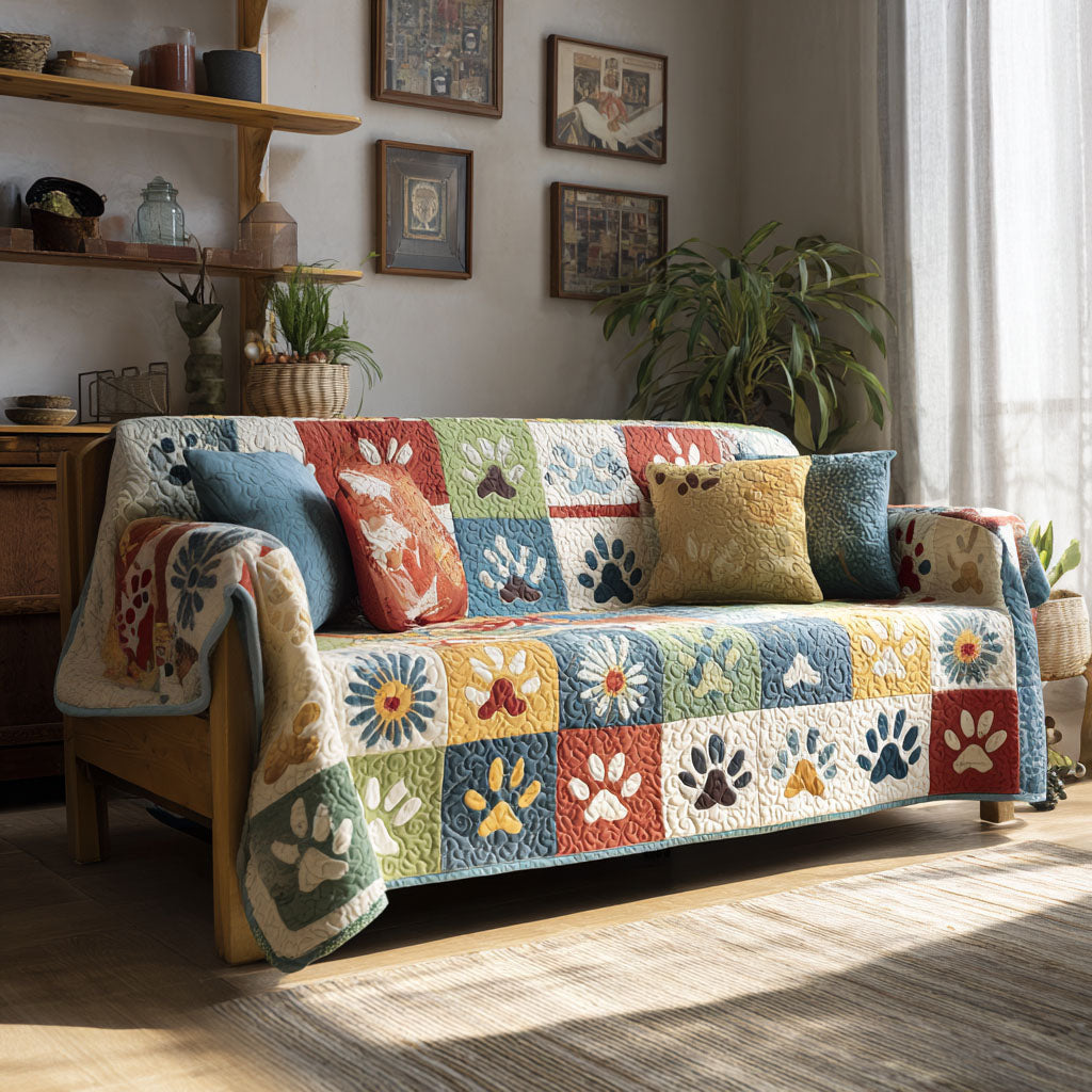 Quilted Sofa Cover with Paw Print Design – NCU0VT363