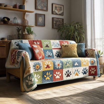Quilted Sofa Cover with Paw Print Design – NCU0VT363