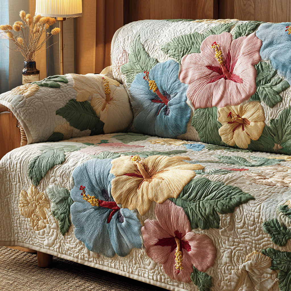 Quilted Sofa Cover – Hibiscus Pattern NCU0TV534