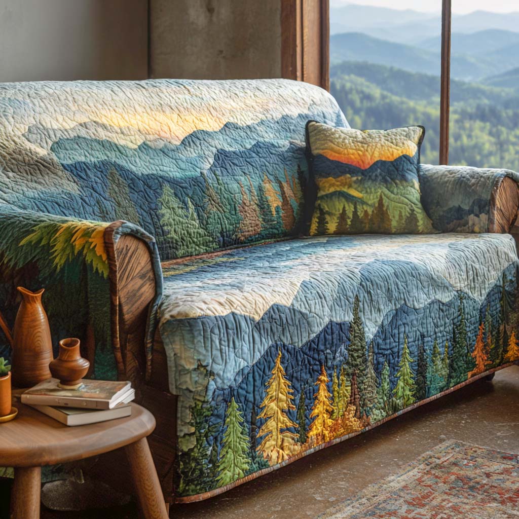 Quilted Sofa Cover – Mountain Landscape Design NCU0XD1096